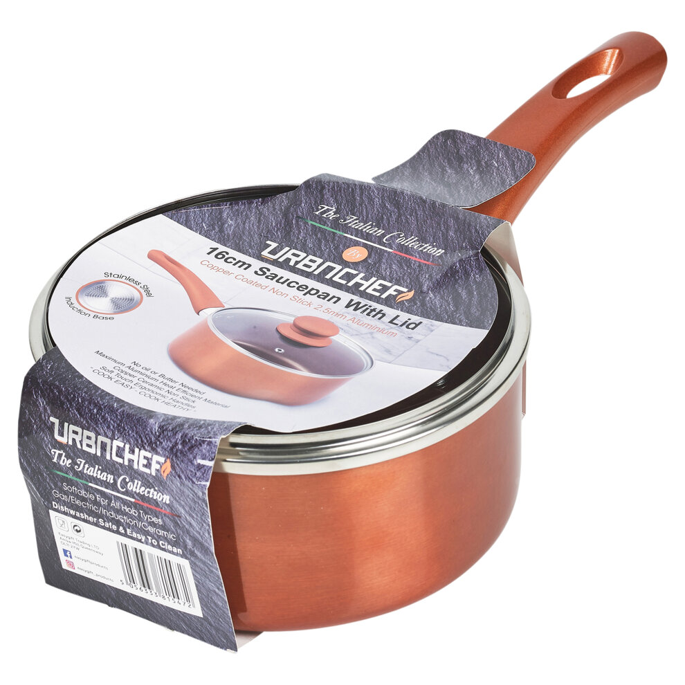 URBN Living (16cm Sauce Pan With Lid) Ceramic Copper Steel Induction Pots Saucepans