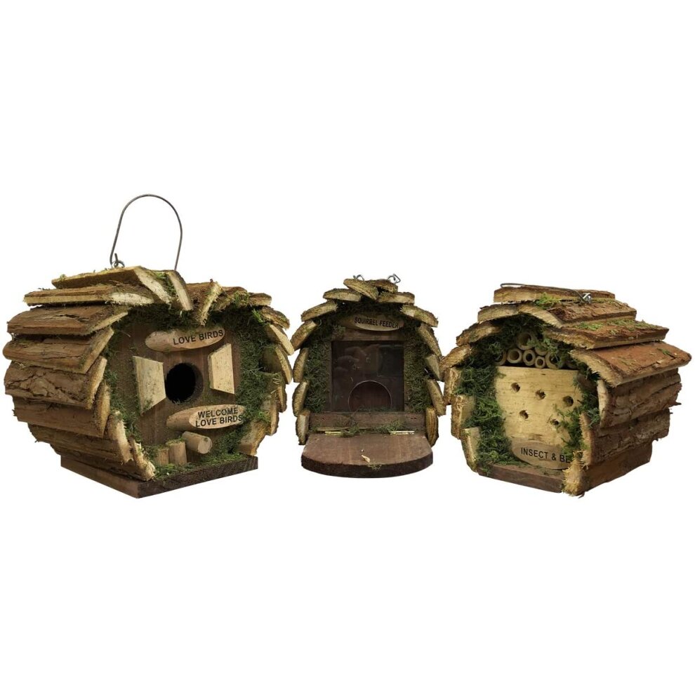 SELECTIONS Hanging Bird Nest Box, Insect Hotel & Squirrel Feeder Wildlife Set