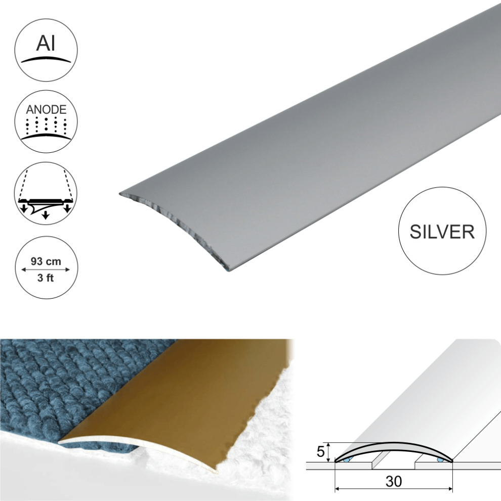 (0.93m, Silver) A03 30mm Anodised Aluminium Self Adhesive Door Threshold Strip