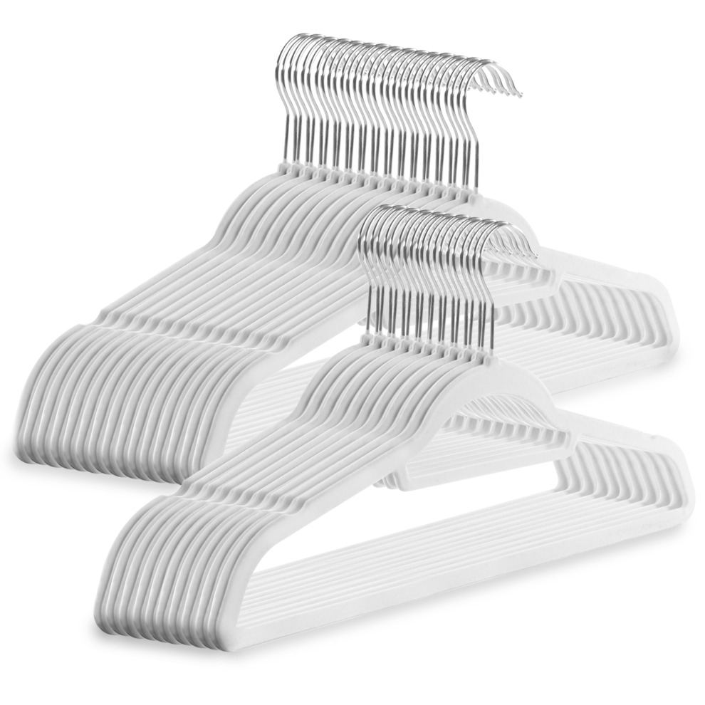 Maison & White White Velvet Coat Hangers Pack of 50 NonSlip Design Flocked Slimline Hangers M&W