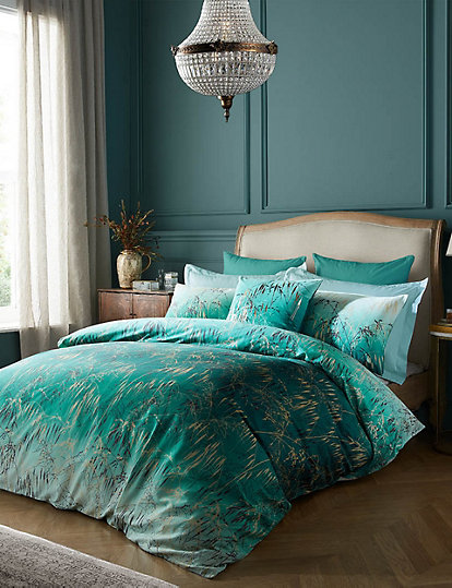 Clarissa Hulse Pure Cotton Sateen Meadowgrass Bedding Set - SGL - Teal, Teal