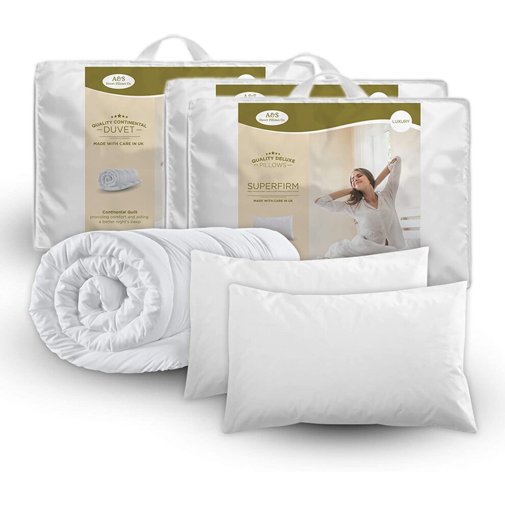 A&S Duvet Pillows Co Double Duvet & 2 Deluxe Pillows - Double 4.5 Tog Quilt & 2 Superfirm Pillows