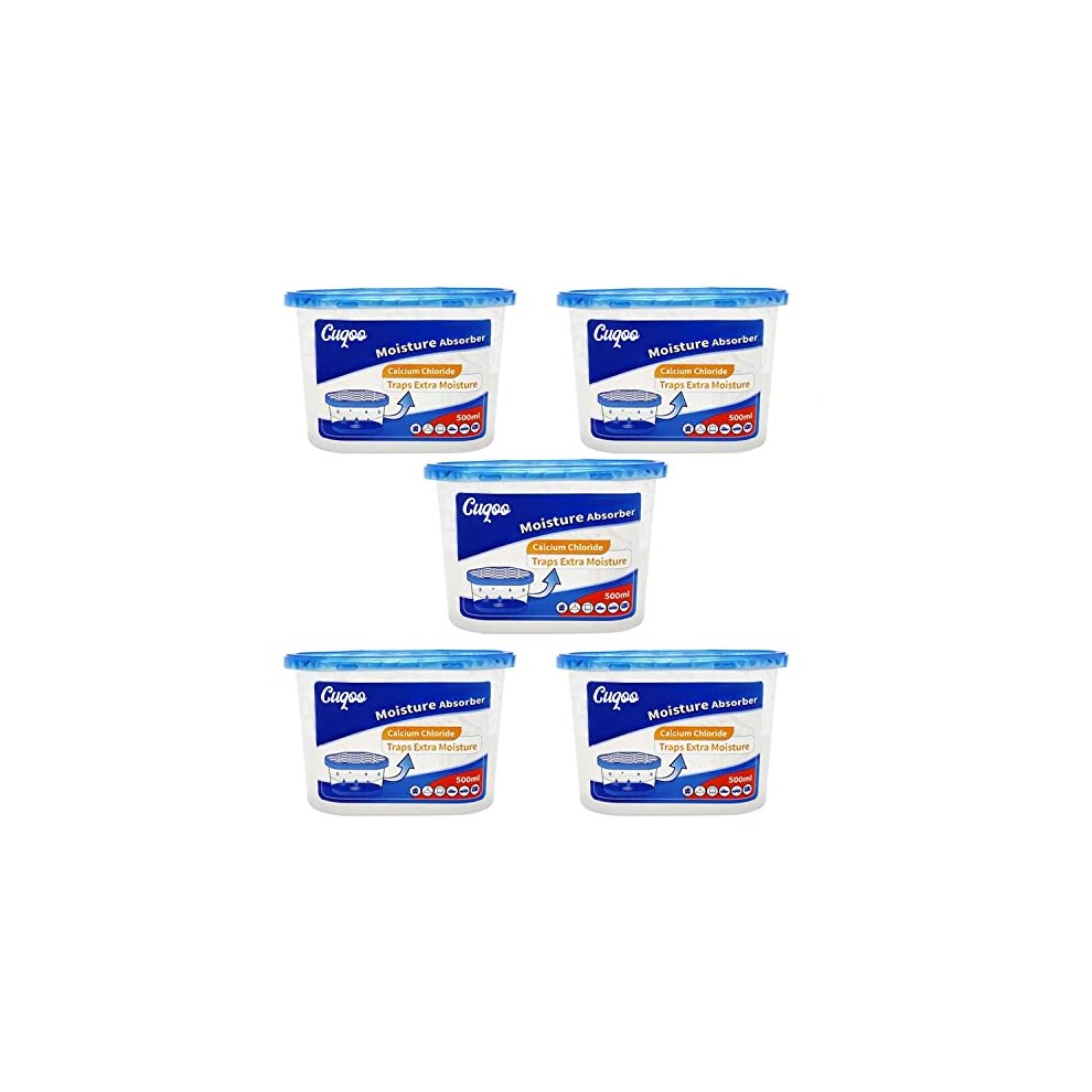 CUQOO Premium 500ml Dehumidifiers for Home Damp Pack of 5 – Dehumidifiers Disposable Moisture Absorber for Home | Powerful Small dehumidifier |