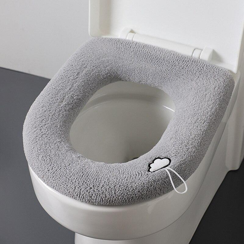 Soft Warm Toilet Seat Cover Winter Thick Closestool Mat Washable Bathroom Accessories Knitting O-shape Toilet Seat Cushion Pad with Handle