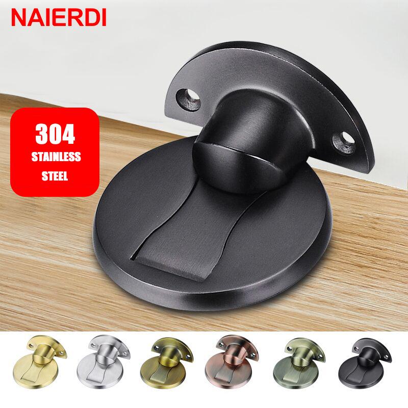NAIERDI Magnetic Door Stops 304 Stainless Steel Door Stopper Hidden Door Holders silver