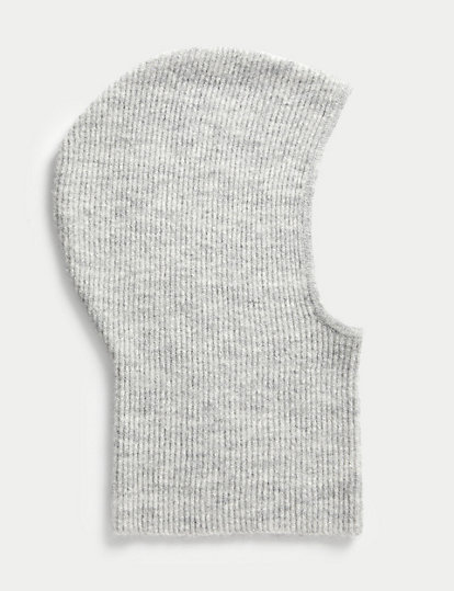 M&S Collection Knitted Rib Balaclava - 1SIZE - Grey, Grey