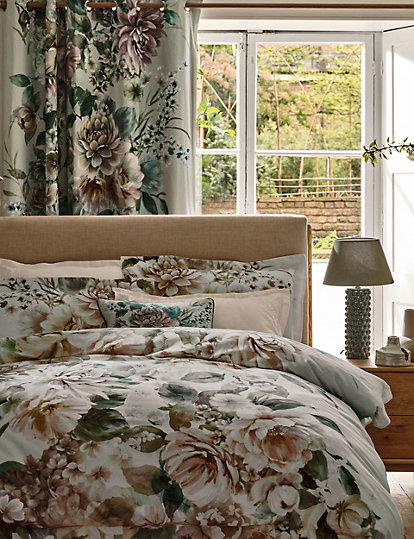 M&S Collection Blossom Floral Sateen Bedding Set - DBL - Natural, Natural