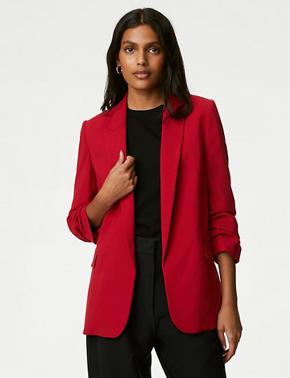 M&S Collection Ruched Sleeve Blazer - 6 - Lipstick, Lipstick