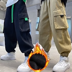 Niños Chico Pantalones Pantalones Bolsillo Color sólido Mantiene abrigado Pantalones Escuela Moda Fresco Negro Caqui Cintura media Lightinthebox