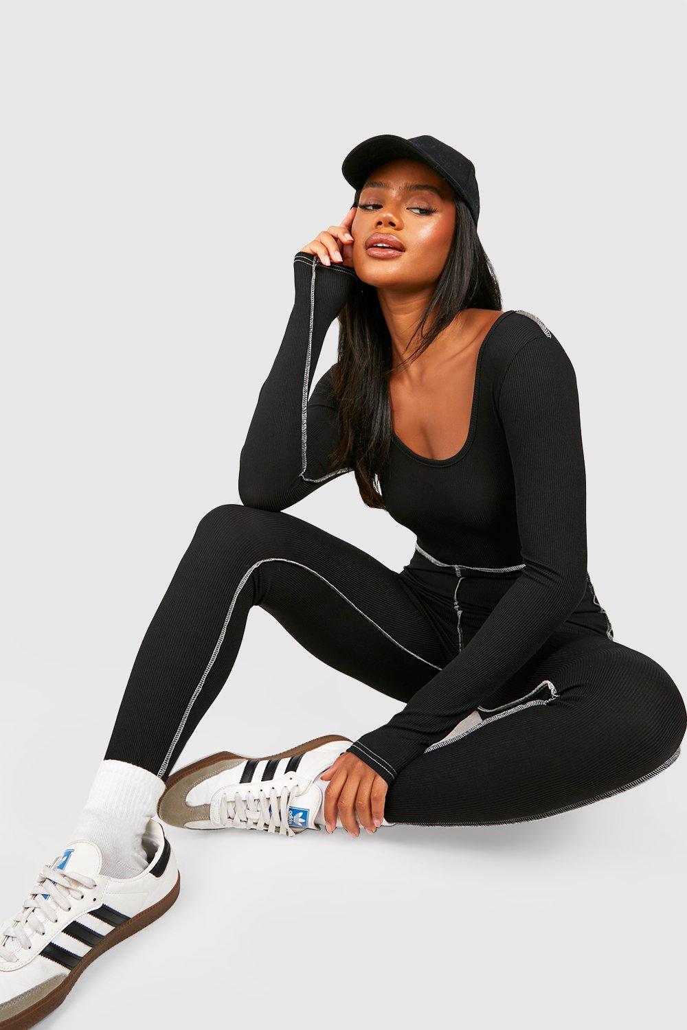 Gerippter Einteiler Mit Kontrast-Saum - Black - 38, Black