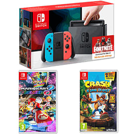 Nintendo Switch Neon with Mario Kart 8 Deluxe + Crash Bandicoot N.Sane Trilogy for Switch