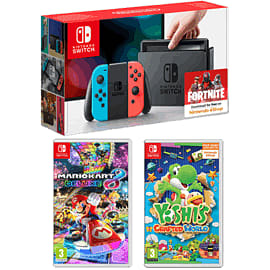 Nintendo Switch Neon with Mario Kart 8 Deluxe and Yoshi's Crafted World for Switch
