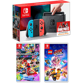 Nintendo Switch Neon with Mario Kart 8 Deluxe and The Lego Movie 2 Videogame for Switch