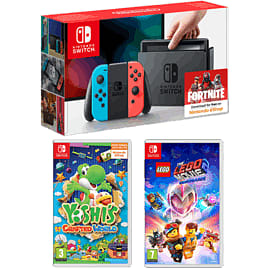 Nintendo Switch Neon with Yoshi's Crafted World and The Lego Movie 2 Videogame for Switch