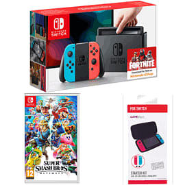 Nintendo Switch Neon with Super Smash Bros. Ultimate and GAMEware Switch Starter Kit for Switch