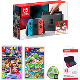 Nintendo Switch Neon with Mario Kart 8 Deluxe + Yoshi's Crafted World and GAMEware Switch Starter Kit for Switch