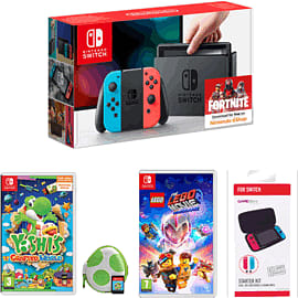 Nintendo Switch Neon with Yoshi's Crafted World + The Lego Movie 2 Videogame and GAMEware Switch Starter Kit for Switch