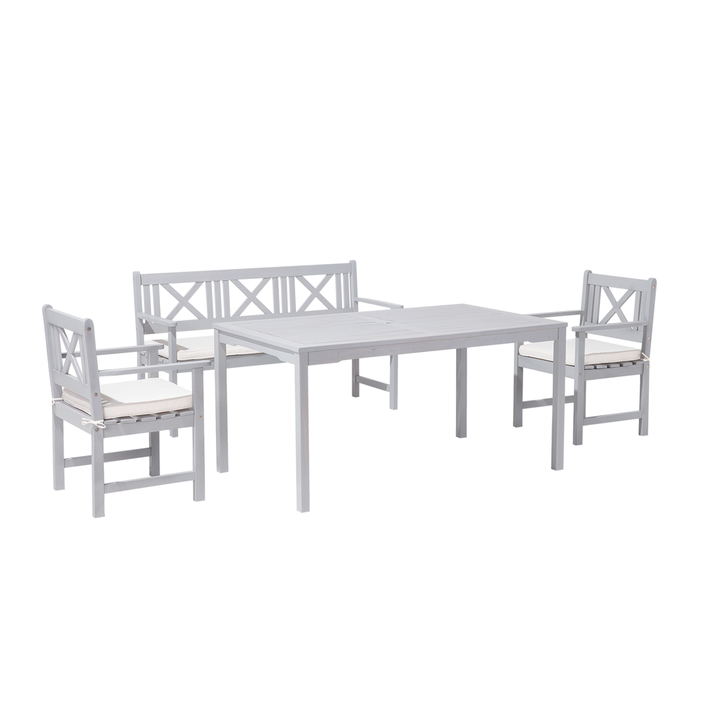 Beliani Tuinmeubel set hout grijs 5 stoelen met kussens beige MODICA