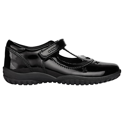 Geox Children's J Shadow T-Bar School Shoes, Black Patent