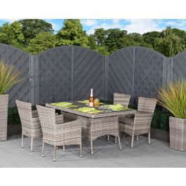 Cambridge 4 Rattan Chairs and Small Rectangular Dining Table Set in Grey