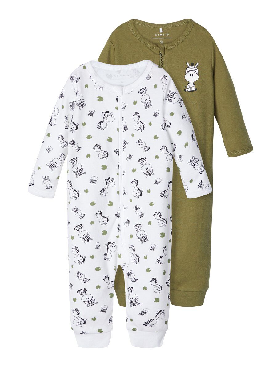 NAME IT - 2-pack Med Blixtlåsförsedd Pyjamas - Grön - Pojkar - Storlek 92