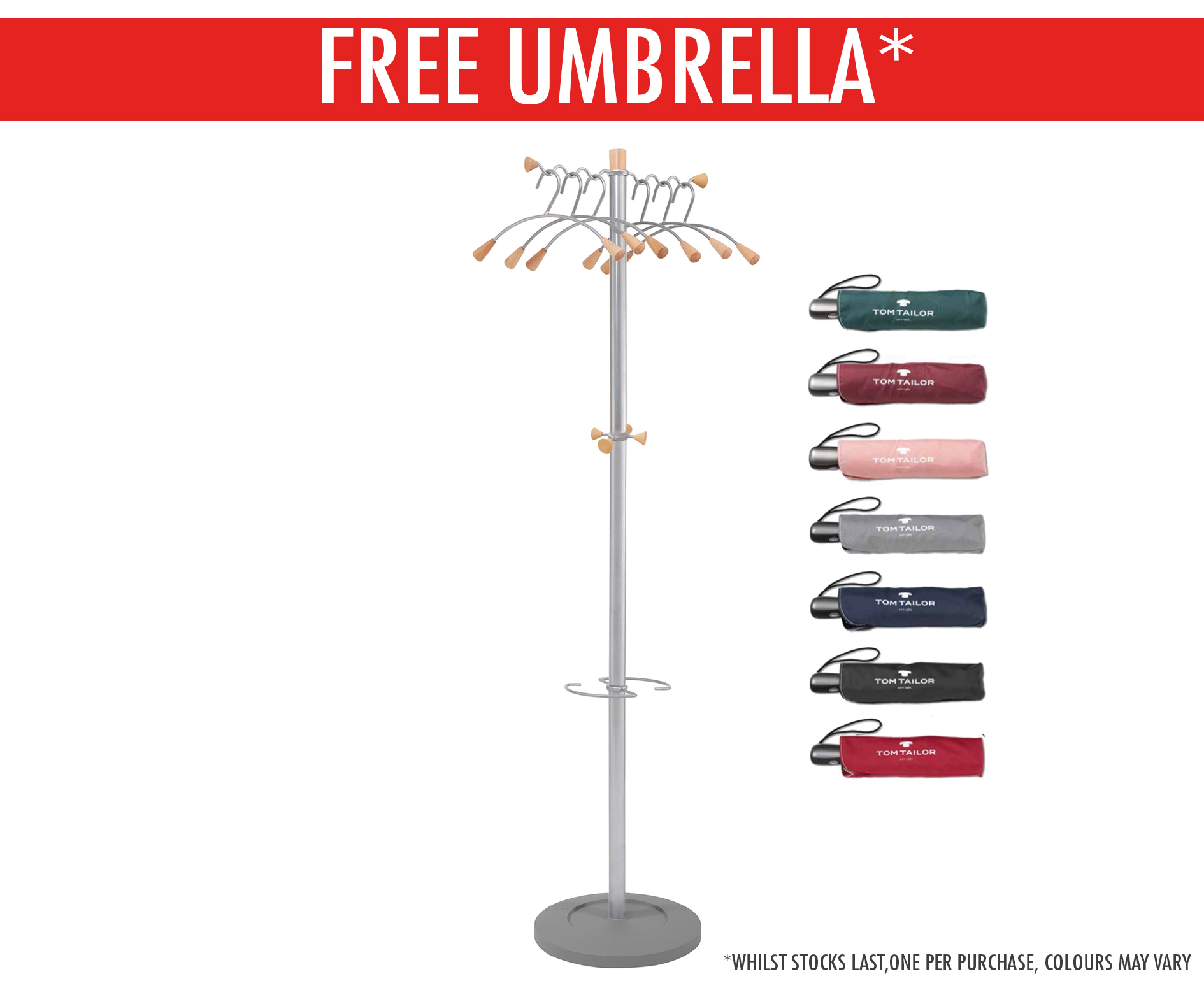 Alba  Porte-manteau 6 cintres gris alu embouts bois Wave