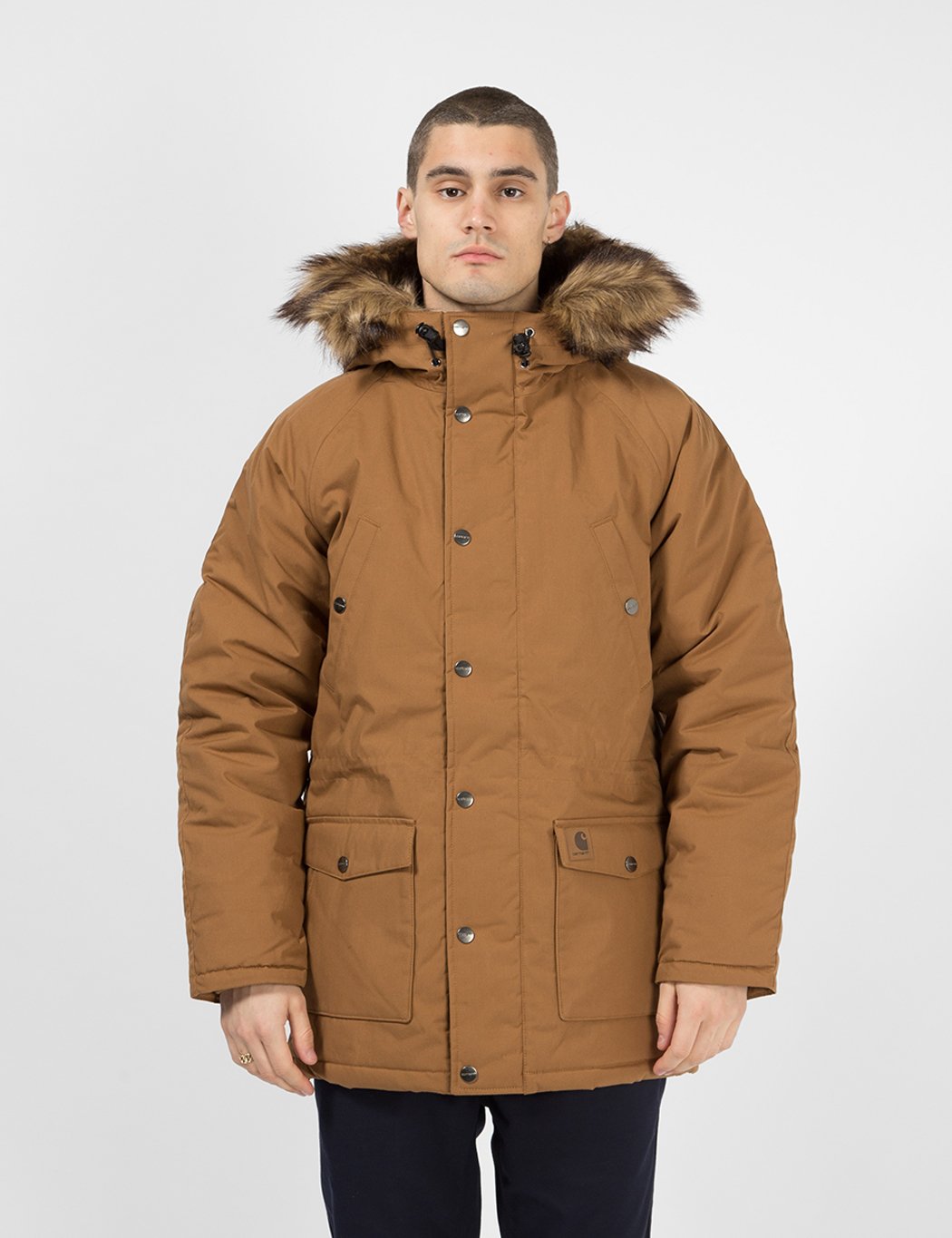Carhartt Parka, wattiert, Kapuze, gerader Schnitt braun