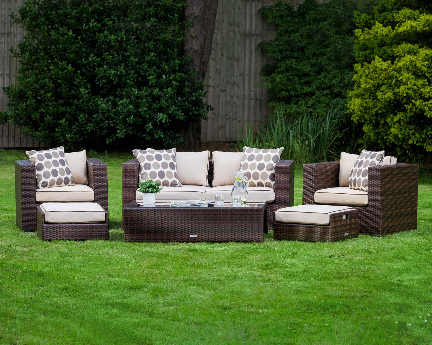 2 Seater Rattan Garden Sofa Set in Brown - Ascot