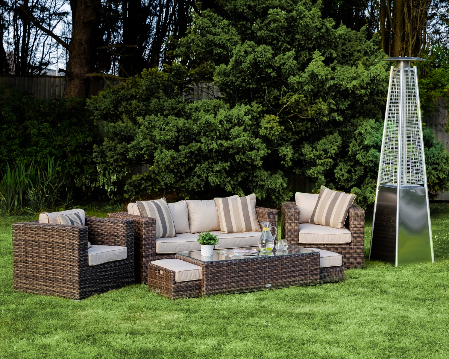 2 Seater Rattan Garden Sofa Set in Truffle Brown &amp; Champagne - Ascot