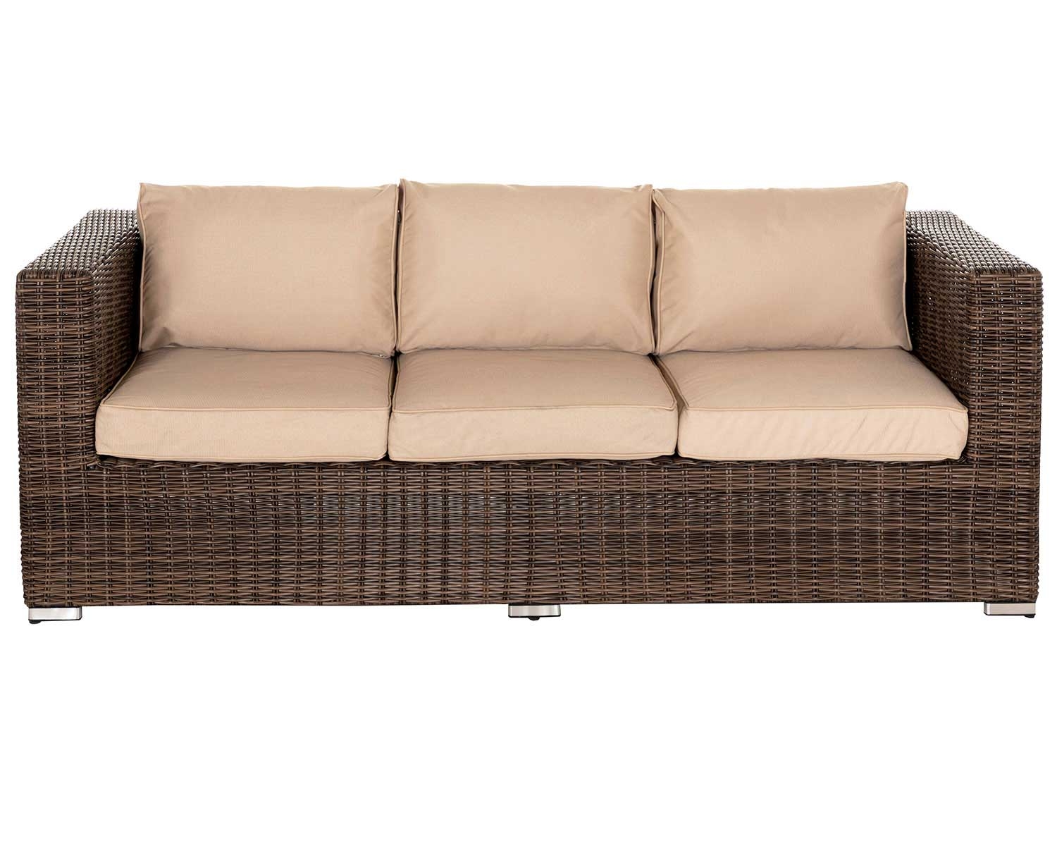 3 Seat Rattan Garden Sofa in Truffle Brown &amp; Champagne - Ascot