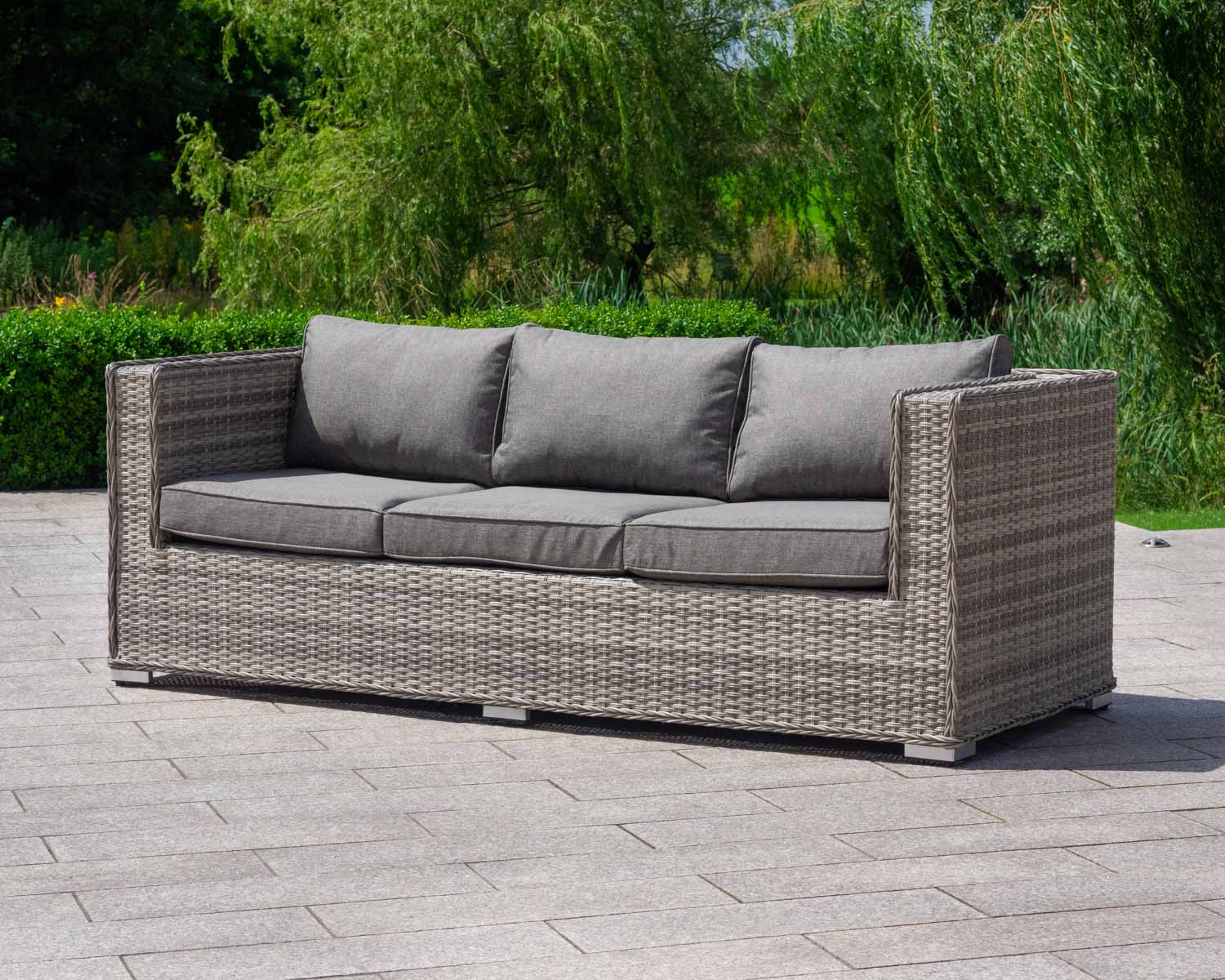 3 Seater Rattan Garden Sofa in Grey - Ascot
