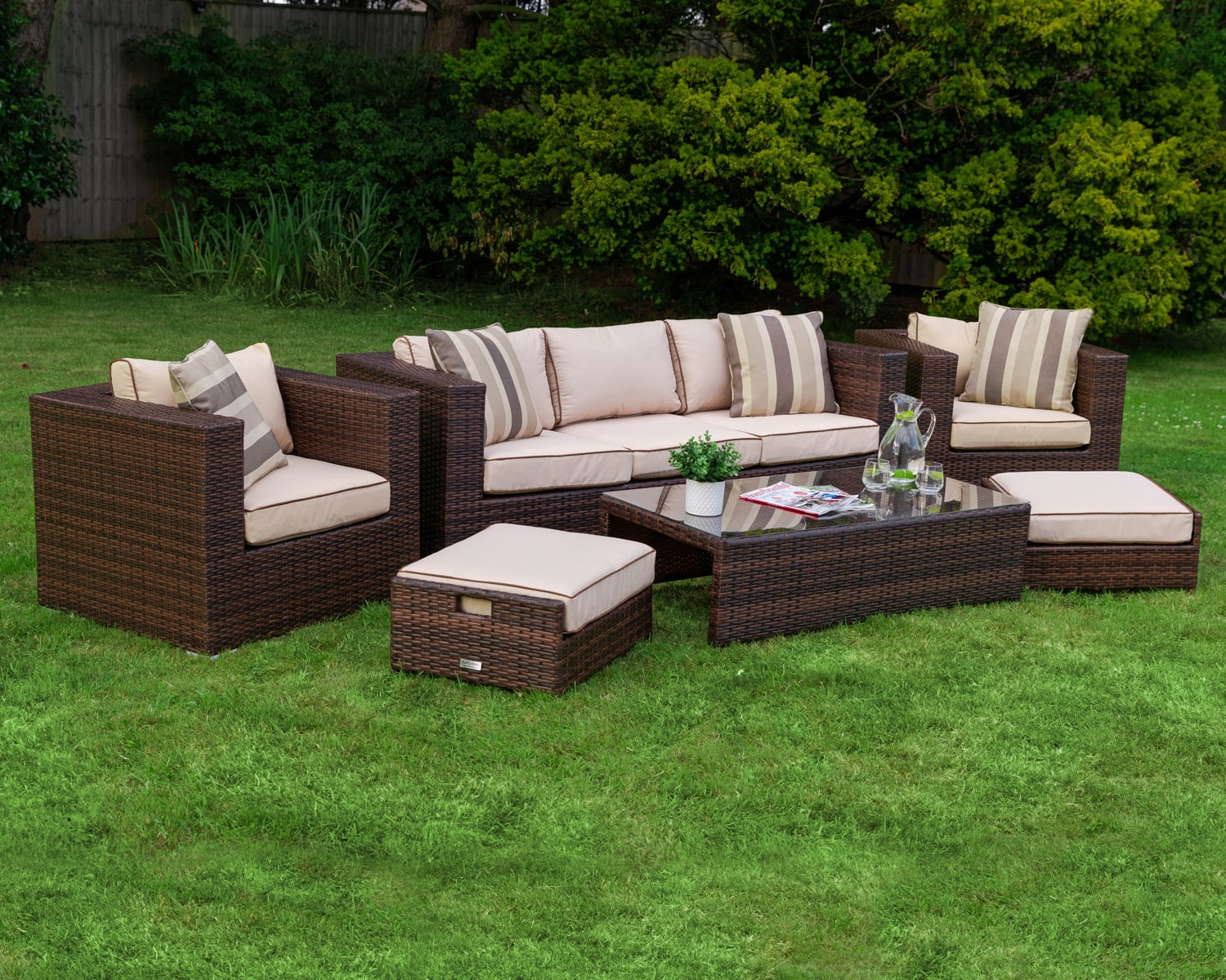 3 Seater Rattan Garden Sofa Set in Brown - Ascot