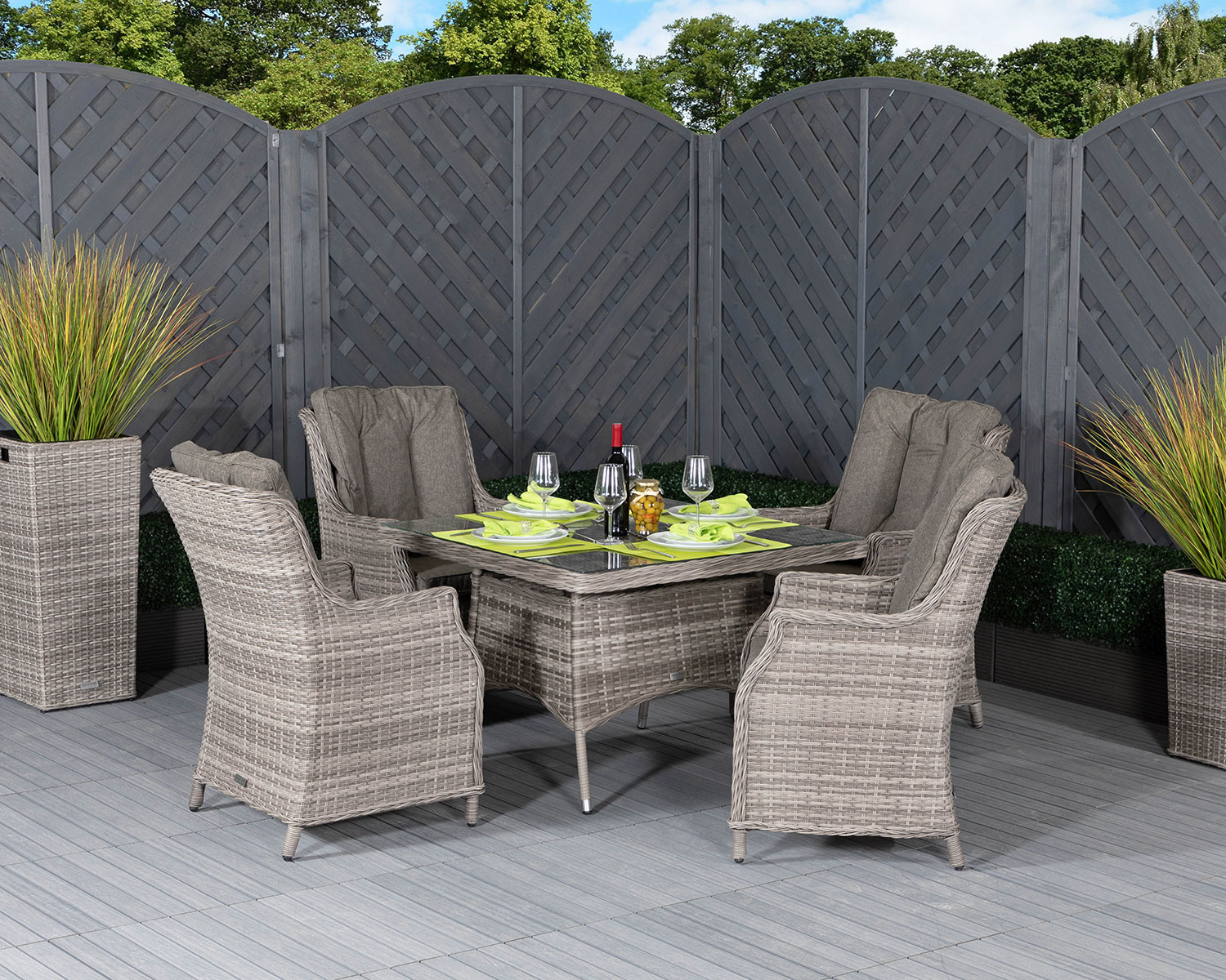 4 Rattan Garden Dining Chairs &amp; Square Dining Table in Grey - Riviera