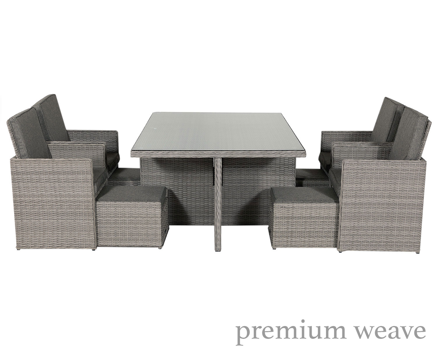 4 Seat Rattan Garden Cube Set in Grey - 9 Piece - Barcelona