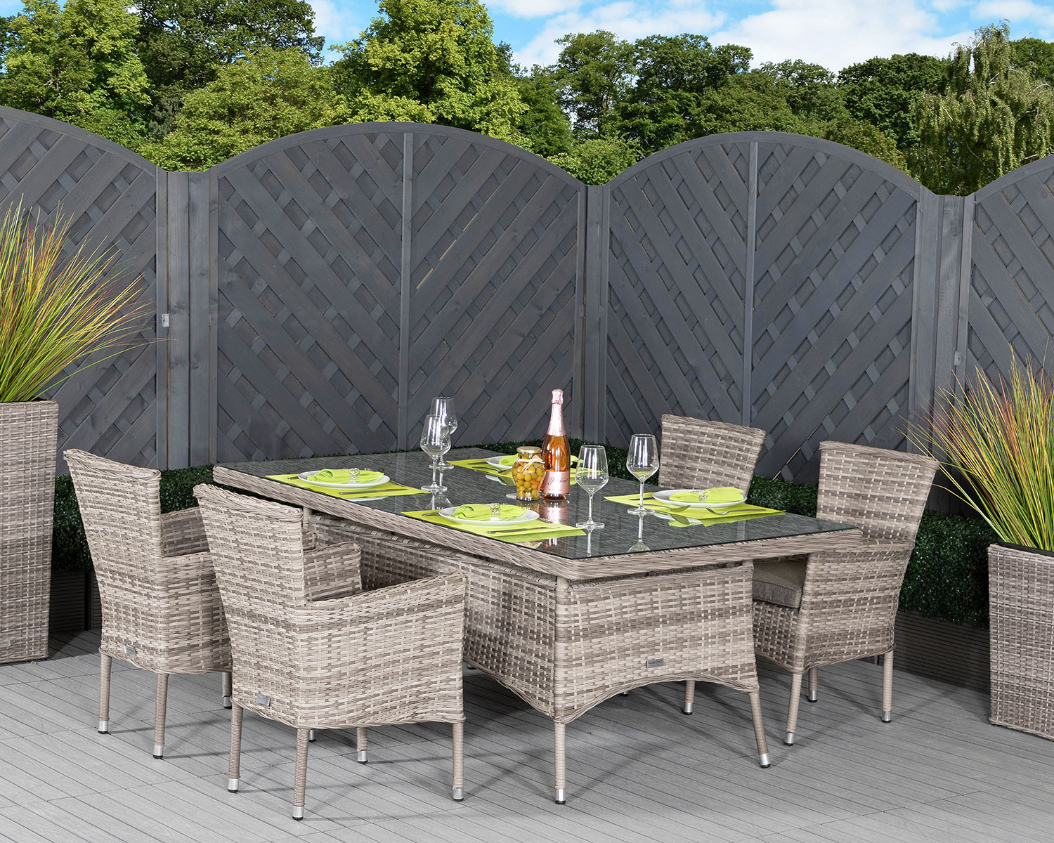 4 Seat Rattan Garden Dining Set With Large Rectangular Dining Table in Grey - Cambridge