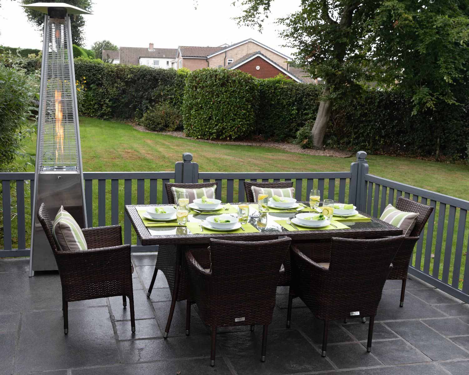 6 Seat Rattan Garden Dining Set With Rectangular Dining Table in Brown - Cambridge