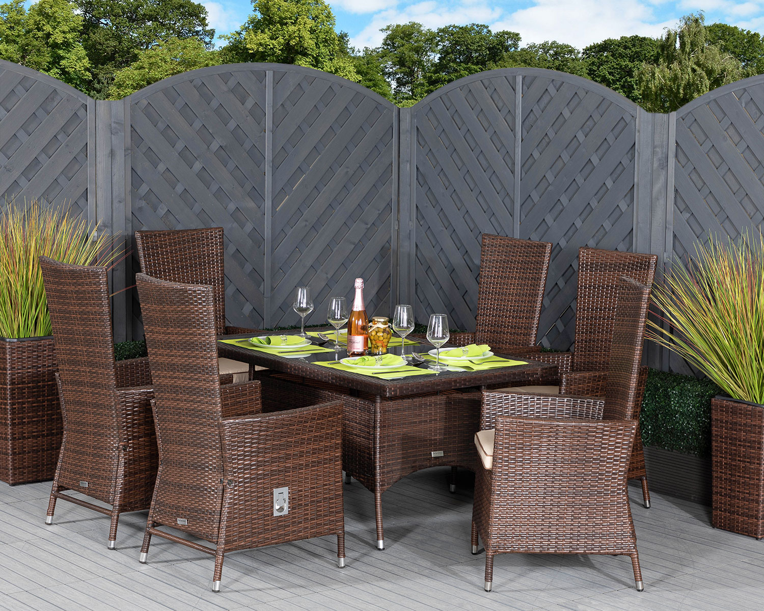 6 Seat Rattan Garden Dining Set With Small Rectangular Dining Table in Brown - Cambridge