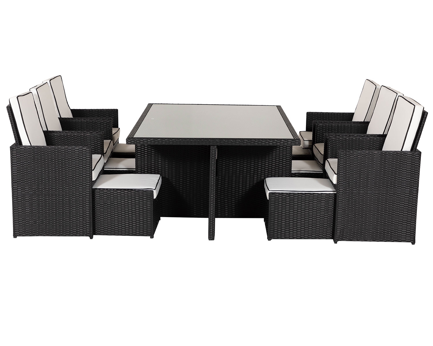 6 Seat Rattan Garden Cube Dining Set in Black with Footstools - Barcelona