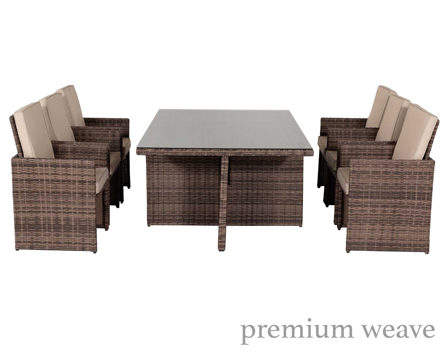 6 Seat Rattan Garden Cube Set in Truffle Brown &amp; Champagne - Barcelona