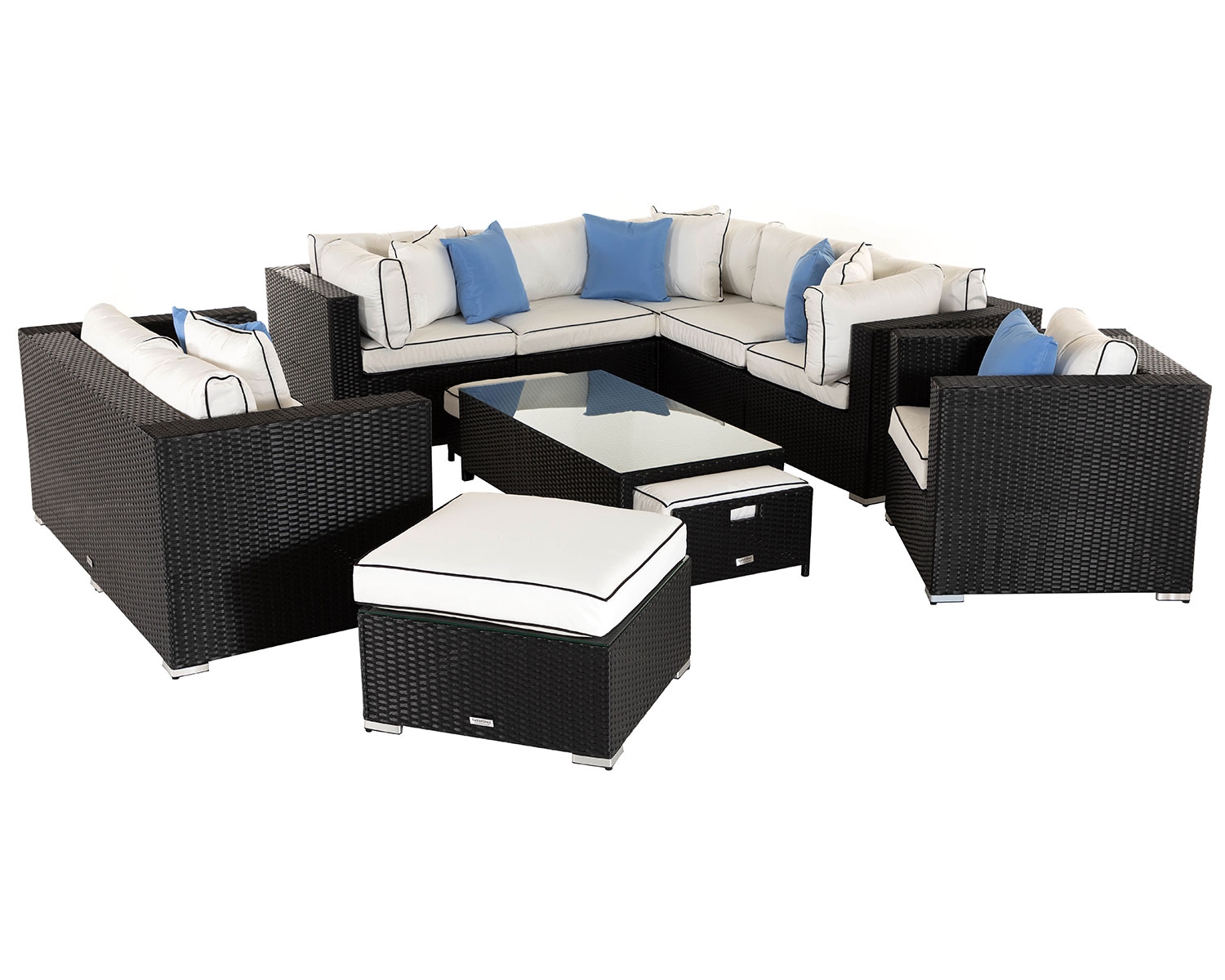 Rattan Garden Corner Sofa Set in Black &amp; White - Geneva