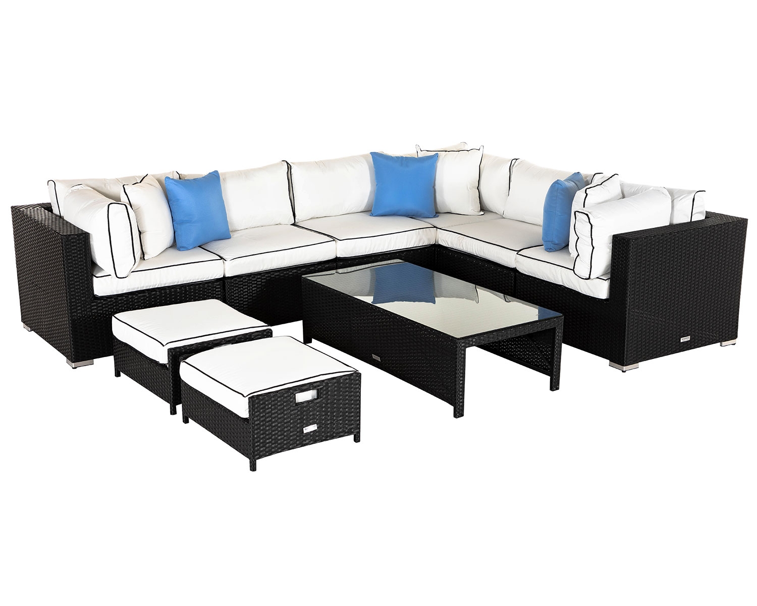 Rattan Garden Corner Sofa Set in Black &amp; White - Geneva