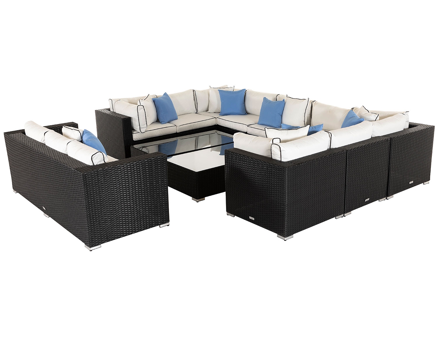 Rattan Garden Corner Sofa Set in Black &amp; White - Geneva