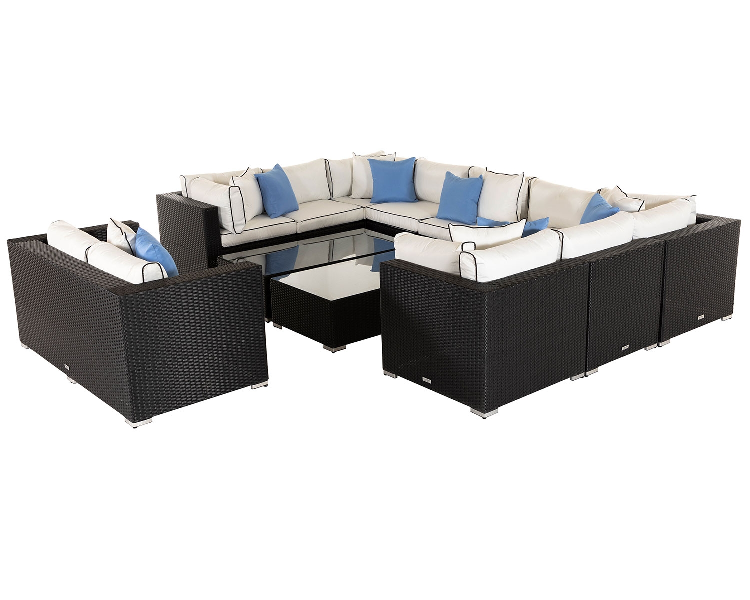 Rattan Garden Corner Sofa Set in Black &amp; White - Geneva