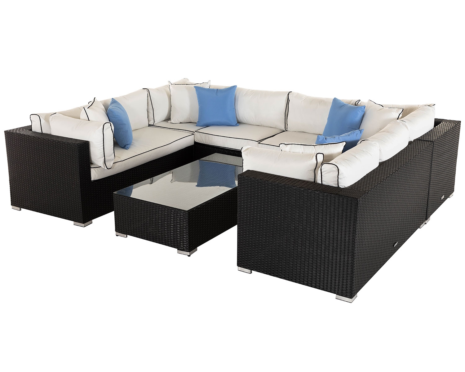 Rattan Garden Corner Sofa Set in Black &amp; White - Geneva