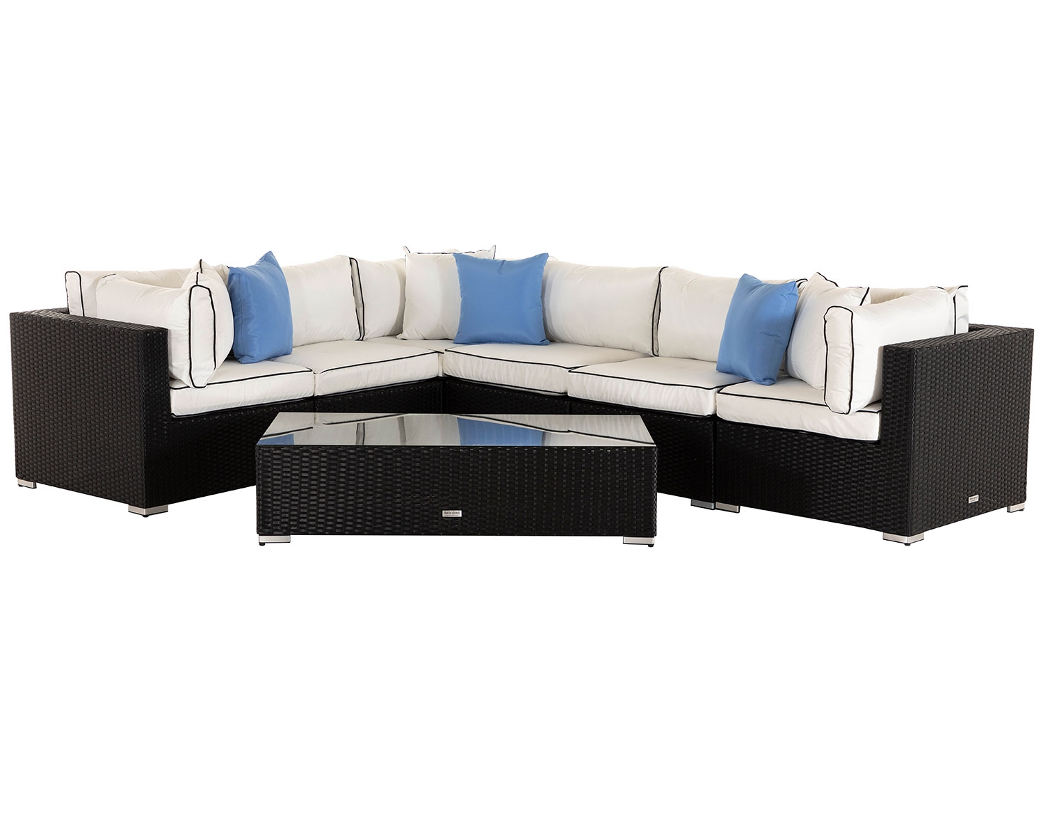 Rattan Garden Corner Sofa Set in Black - Sofa + Coffee Table - Geneva