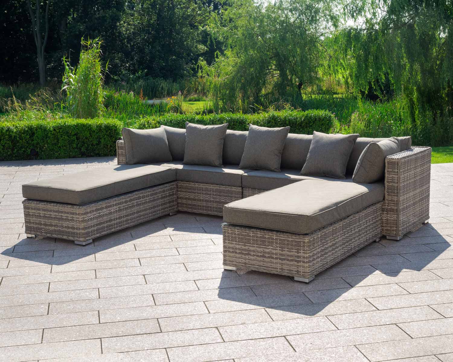 Rattan Garden Day Bed Sofa Set in Grey - Monaco