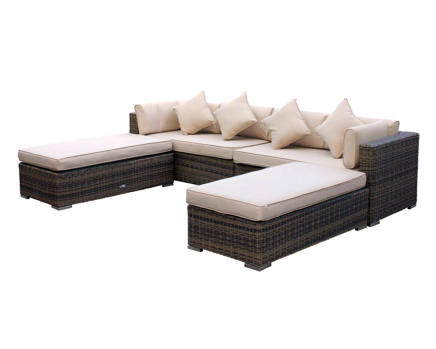 Rattan Garden Day Bed Sofa Set in Truffle Brown &amp; Champagne - Monaco