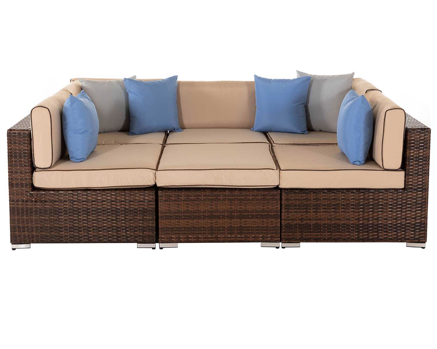 Rattan Garden Daybed Sofa Set in Brown - Geneva