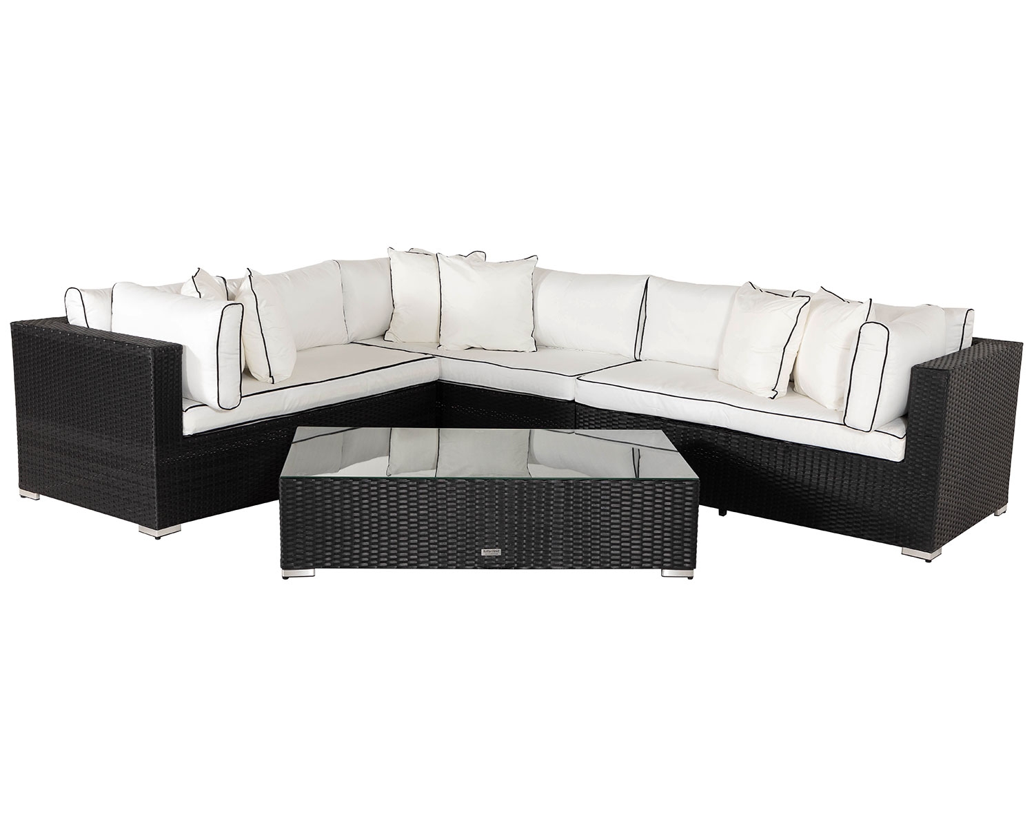 Rattan Garden Righthand Corner Sofa Set in Black &amp; White - Monaco