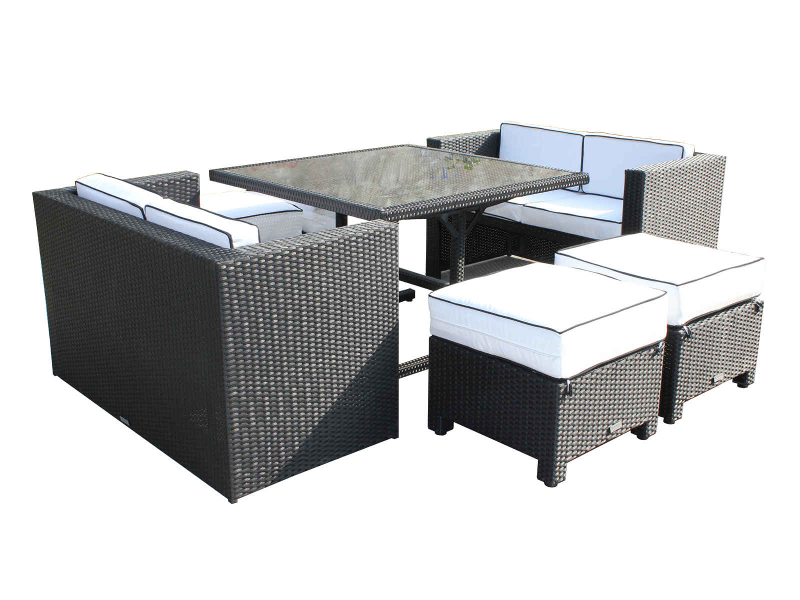 Rattan Garden Sofa Cube Set in Black &amp; White - Barcelona